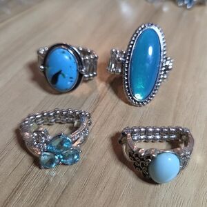 Paparazzi LOT of 4 Elegant Silver and Turquoise Rings